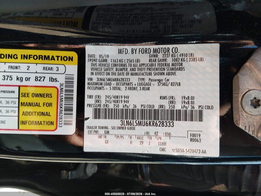 3LN6L5MU6KR628333 2019 LINCOLN MKZ HYBRID photo no. 9
