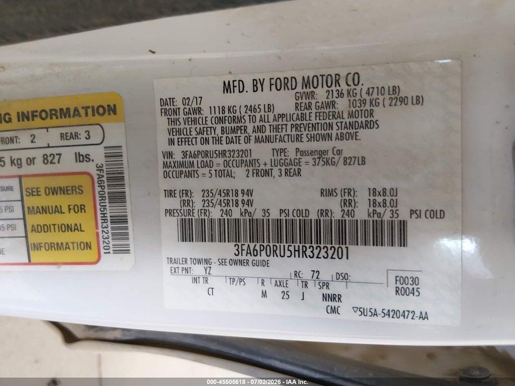 3FA6P0RU5HR323201 2017 FORD FUSION HYBRID photo no. 9