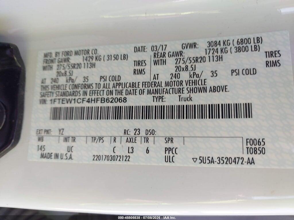 1FTEW1CF4HFB62068 2017 FORD F-150 photo no. 9