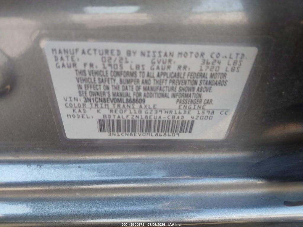 3N1CN8EV0ML868609 2021 NISSAN VERSA photo no. 9