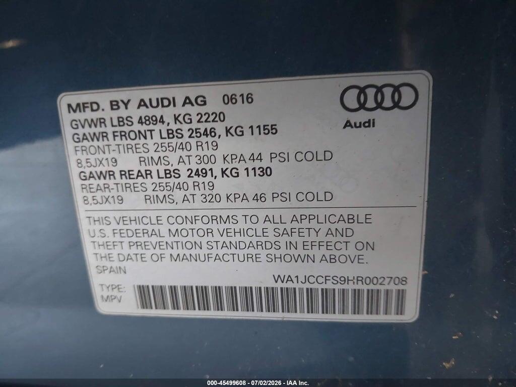 WA1JCCFS9HR002708 2017 AUDI Q3 photo no. 9