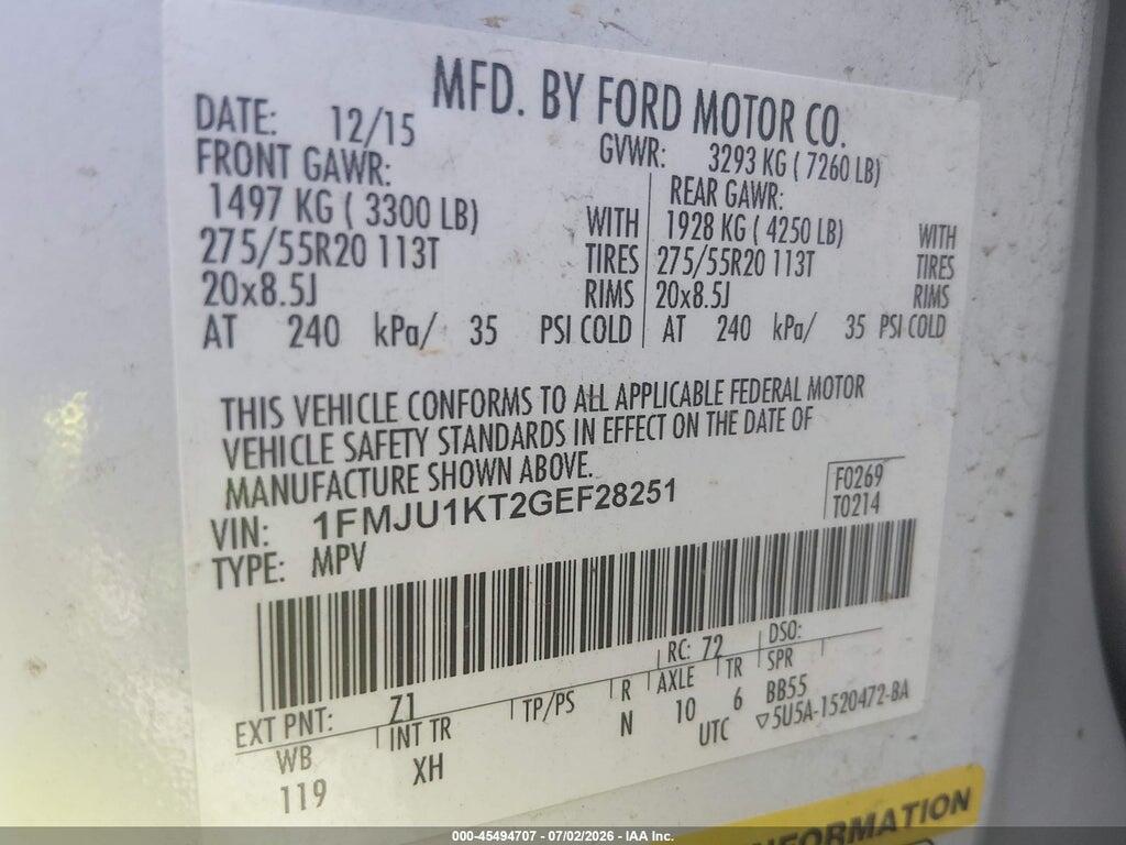 1FMJU1KT2GEF28251 2016 FORD EXPEDITION photo no. 9