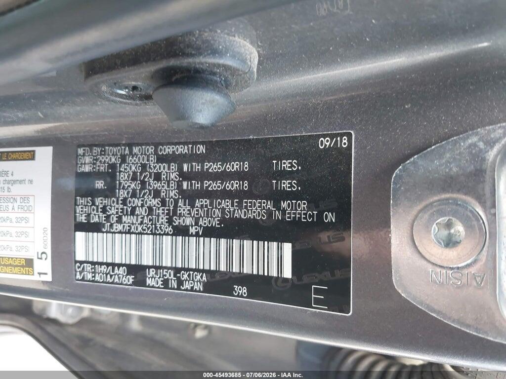 JTJBM7FX0K5213396 2019 LEXUS GX 460 photo no. 9