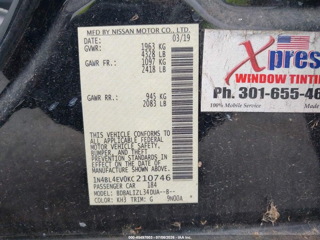 1N4BL4EV0KC210746 2019 NISSAN ALTIMA photo no. 9