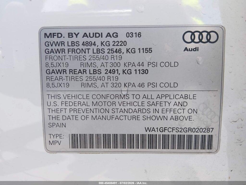 WA1GFCFS2GR020287 2016 AUDI Q3 photo no. 9