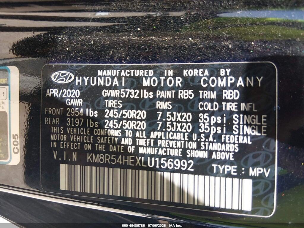 KM8R54HEXLU156992 2020 HYUNDAI PALISADE photo no. 9