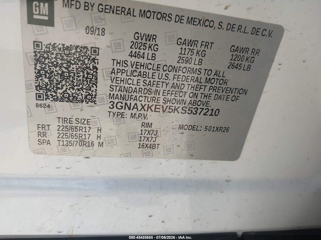 3GNAXKEV5KS537210 2019 CHEVROLET EQUINOX photo no. 9