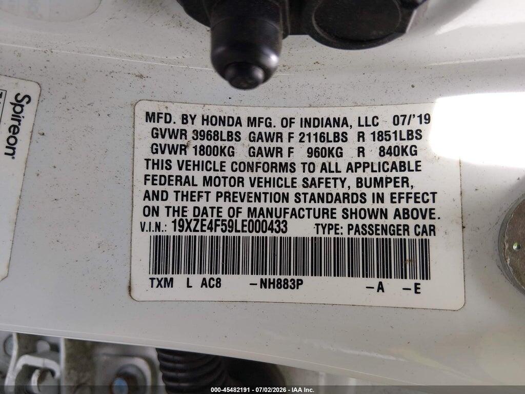 19XZE4F59LE000433 2020 HONDA INSIGHT photo no. 9