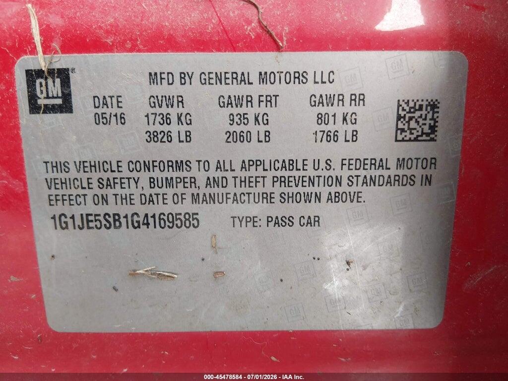 1G1JE5SB1G4169585 2016 CHEVROLET SONIC photo no. 9