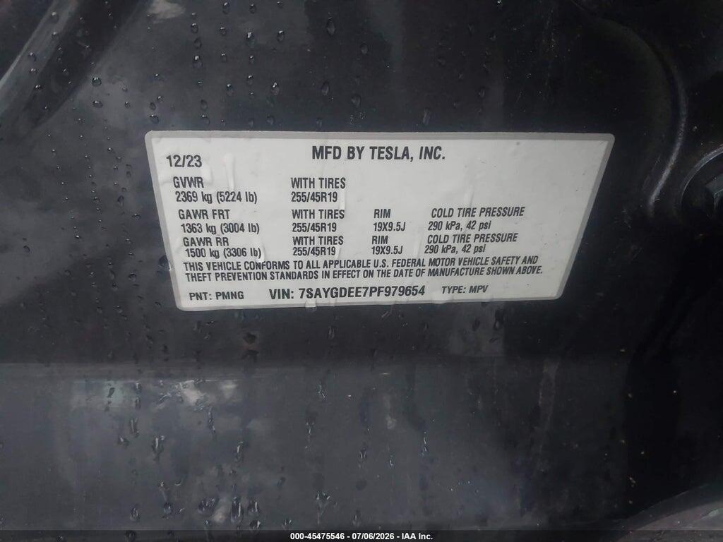7SAYGDEE7PF979654 2023 TESLA MODEL Y photo no. 9