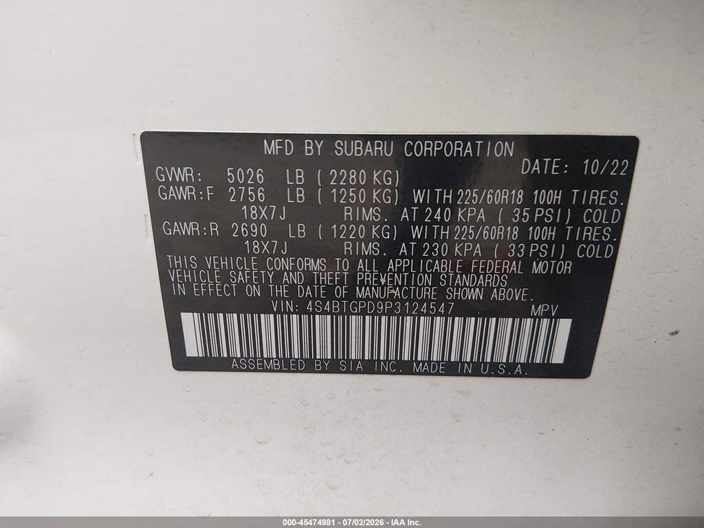 4S4BTGPD9P3124547 2023 SUBARU OUTBACK photo no. 9