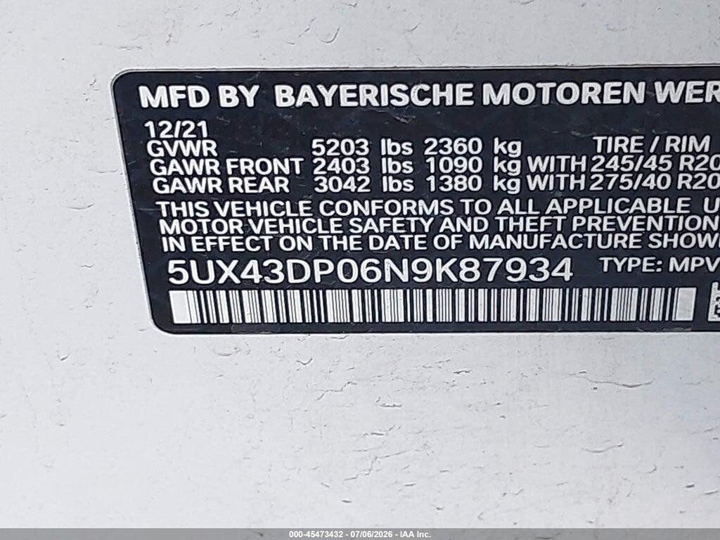 5UX43DP06N9K87934 2022 BMW X3 photo no. 9