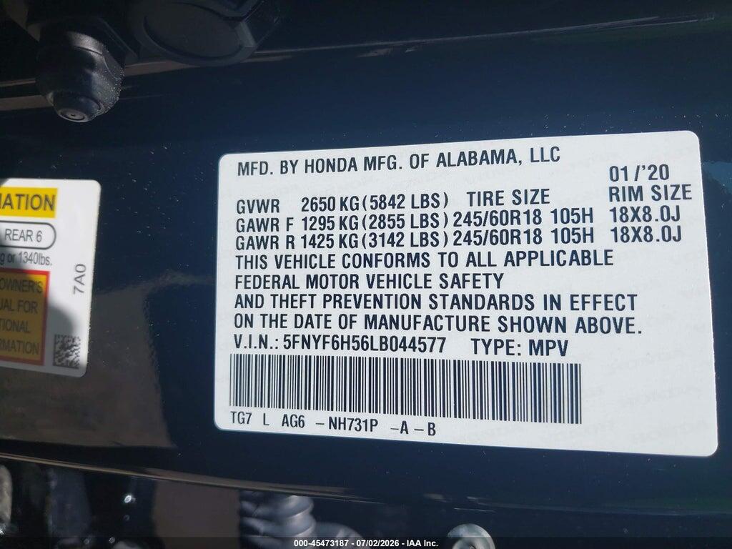 5FNYF6H56LB044577 2020 HONDA PILOT photo no. 9