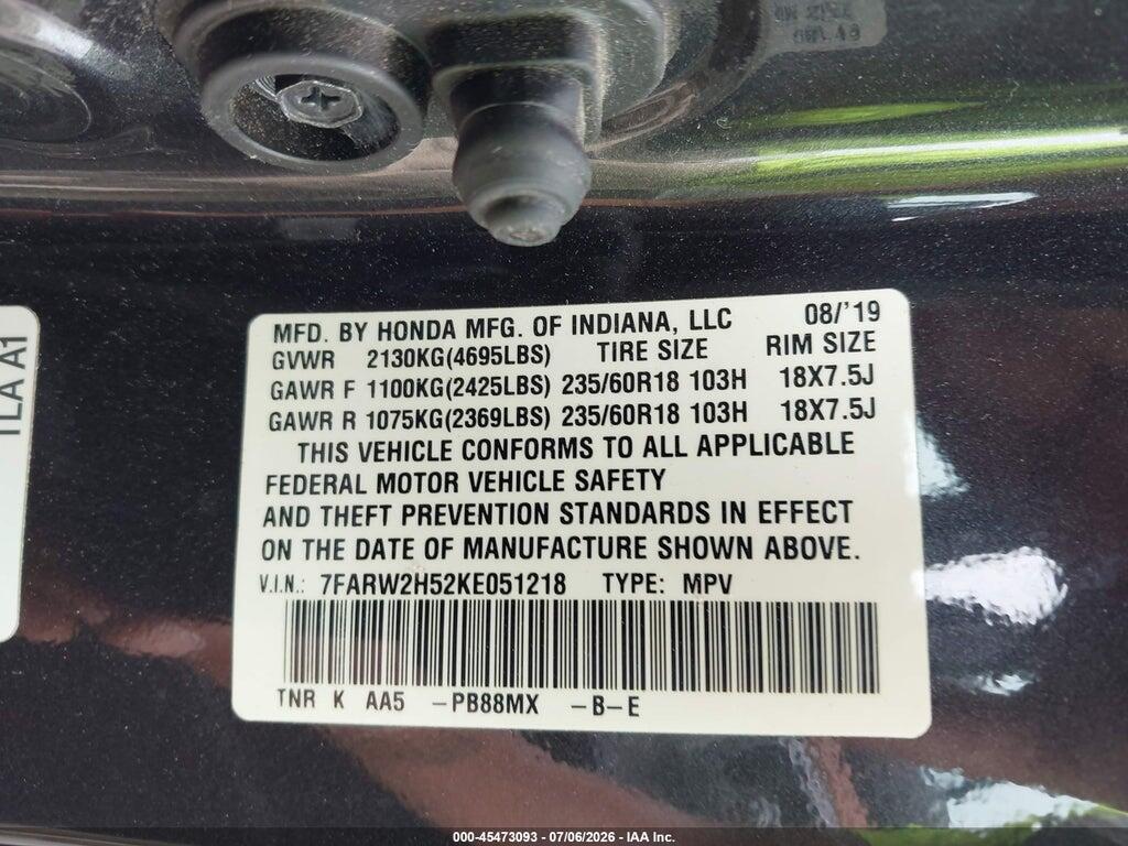 7FARW2H52KE051218 2019 HONDA CR-V photo no. 9