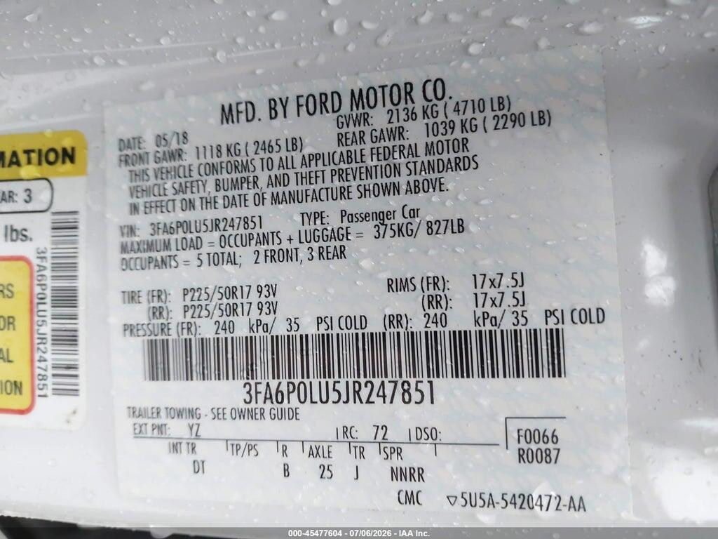 3FA6P0LU5JR247851 2018 FORD FUSION HYBRID photo no. 9
