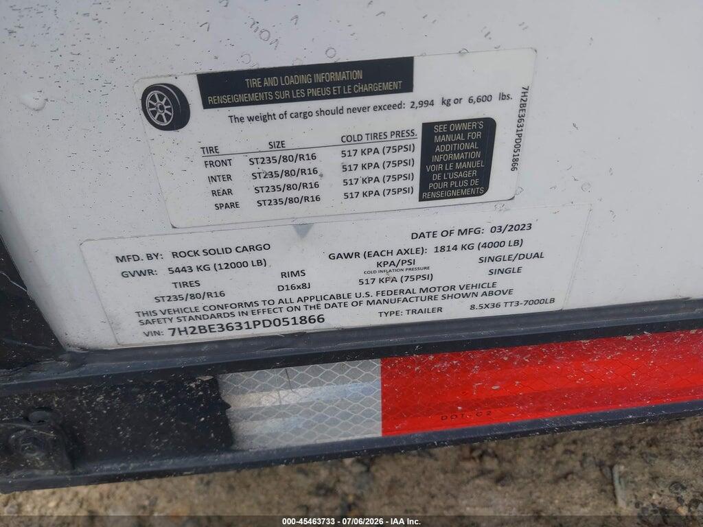 7H2BE3631PD051866 2023 ROCK SOLID CARGO CARGO TRAILER photo no. 9