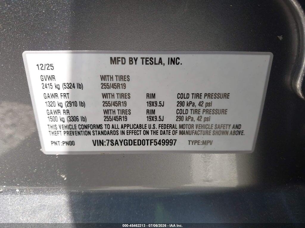7SAYGDED0TF549997 2026 TESLA MODEL Y photo no. 9