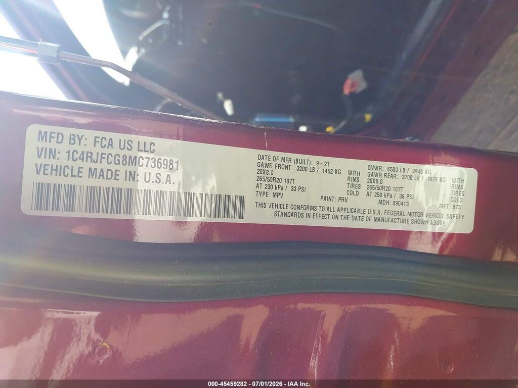 1C4RJFCG8MC736981 2021 JEEP GRAND CHEROKEE photo no. 9