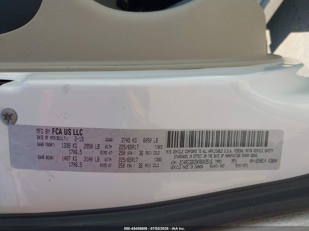 2C4RDGBG5KR643516 2019 DODGE GRAND CARAVAN photo no. 9