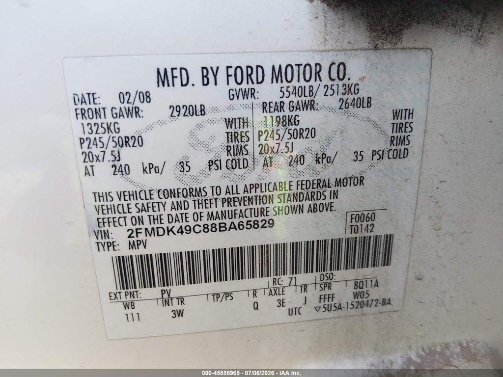 2FMDK49C88BA65829 2008 FORD EDGE photo no. 9