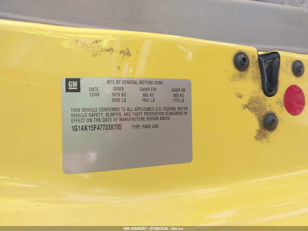 1G1AK15F477238705 2007 CHEVROLET COBALT photo no. 9