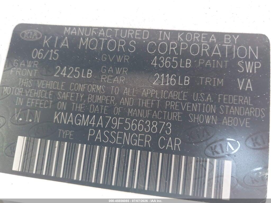 KNAGM4A79F5663873 2015 KIA OPTIMA photo no. 9