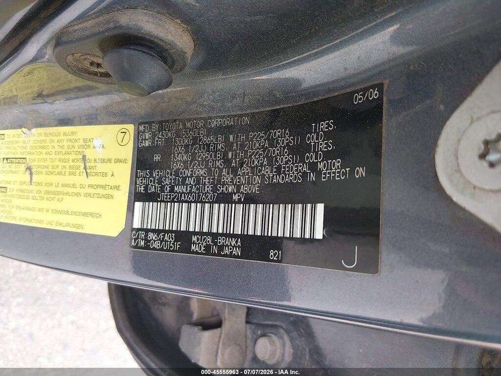 JTEEP21AX60176207 2006 TOYOTA HIGHLANDER photo no. 9