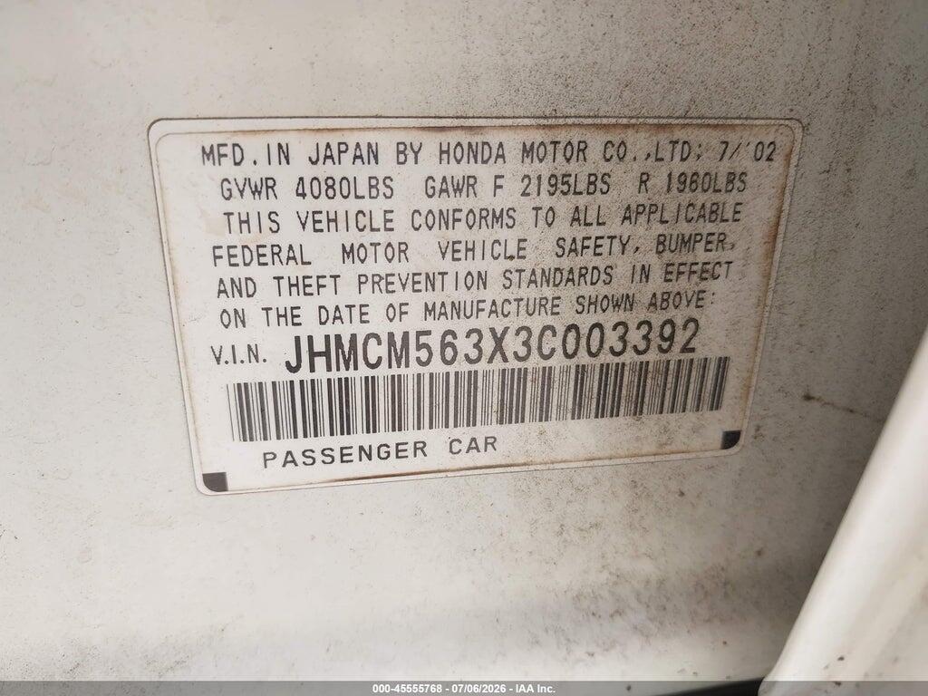 JHMCM563X3C003392 2003 HONDA ACCORD SDN photo no. 9