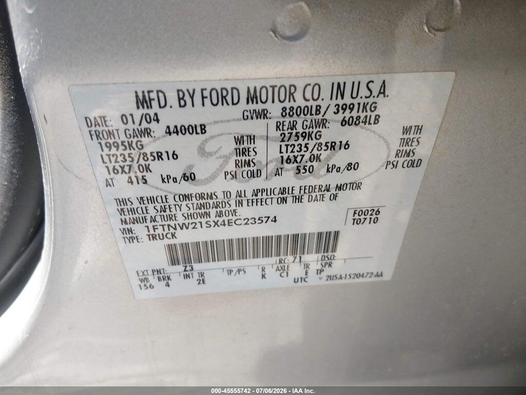 1FTNW21SX4EC23574 2004 FORD F-250 photo no. 9