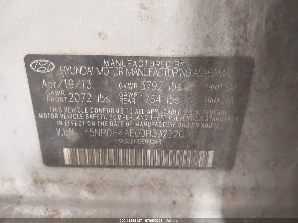 5NPDH4AE0DH332220 2013 HYUNDAI ELANTRA photo no. 9