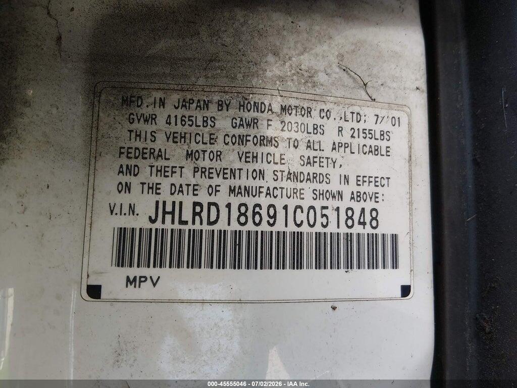 JHLRD18691C051848 2001 HONDA CR-V photo no. 9