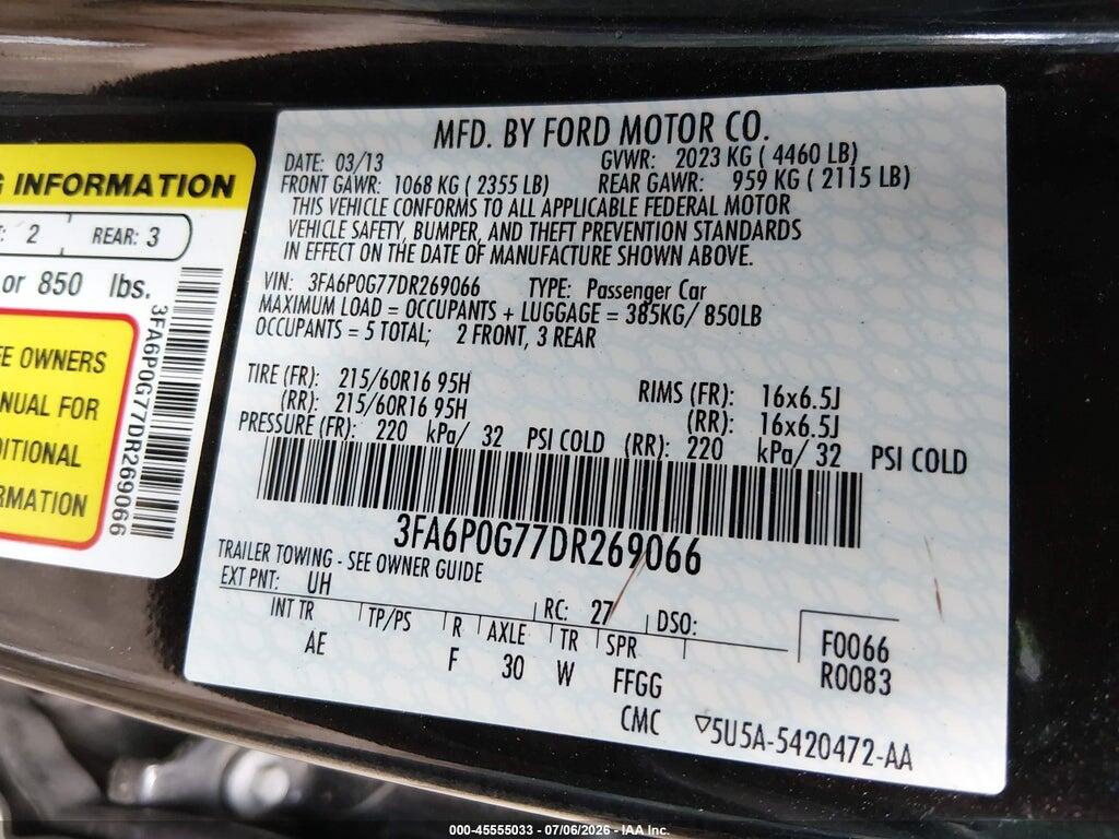 3FA6P0G77DR269066 2013 FORD FUSION photo no. 9