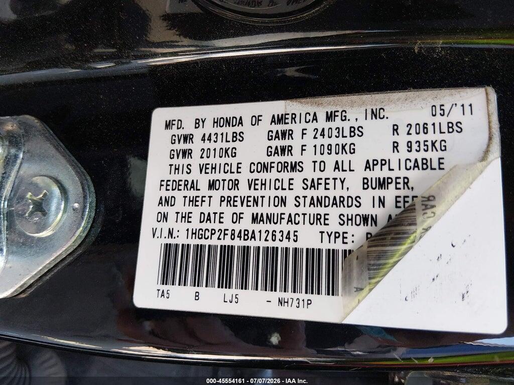1HGCP2F84BA126345 2011 HONDA ACCORD photo no. 9