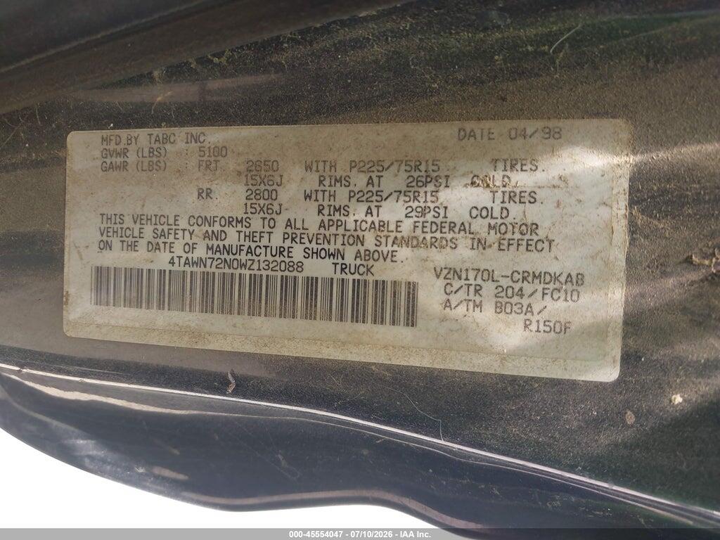 4TAWN72N0WZ132088 1998 TOYOTA TACOMA photo no. 9