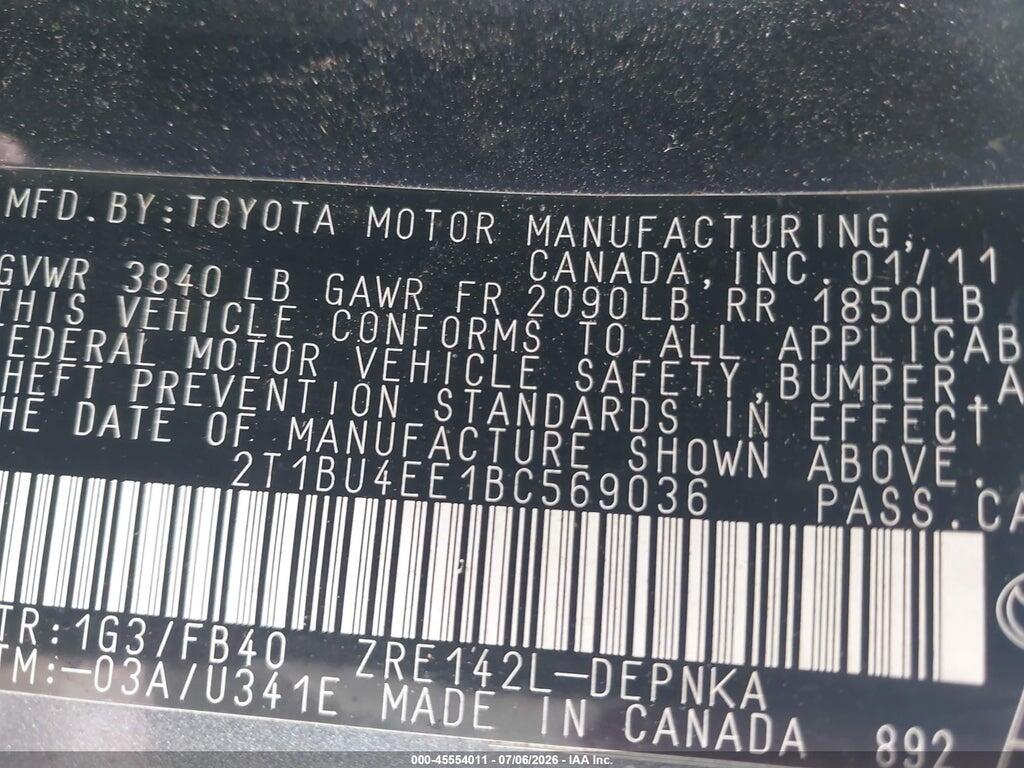 2T1BU4EE1BC569036 2011 TOYOTA COROLLA photo no. 9