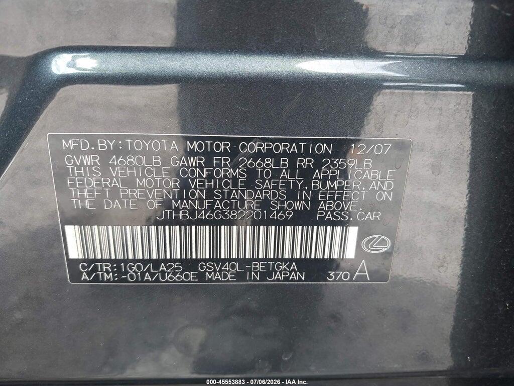 JTHBJ46G382201469 2008 LEXUS ES 350 photo no. 9