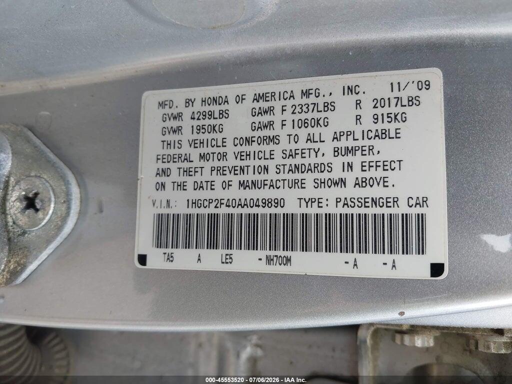 1HGCP2F40AA049890 2010 HONDA ACCORD photo no. 9