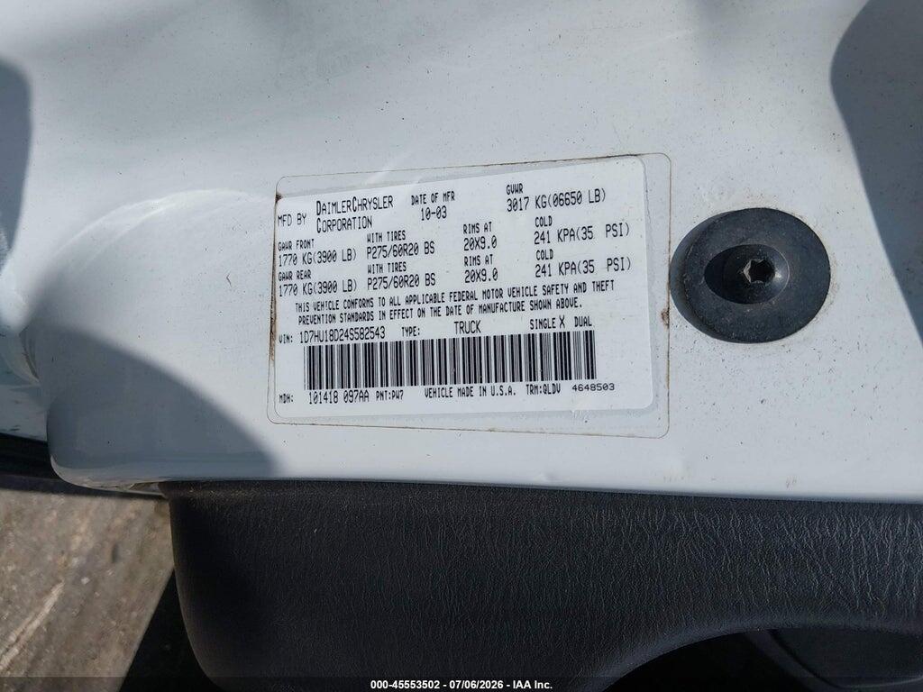 1D7HU18D24S582543 2004 DODGE RAM 1500 photo no. 9