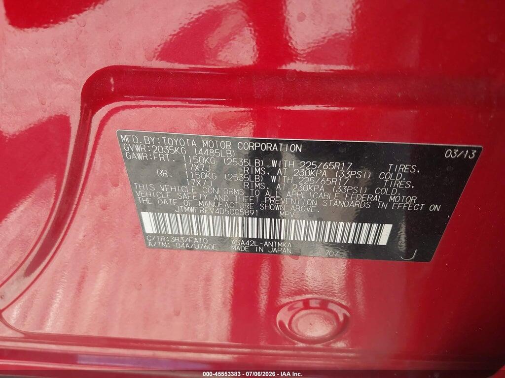 JTMWFREV4D5005891 2013 TOYOTA RAV4 photo no. 9