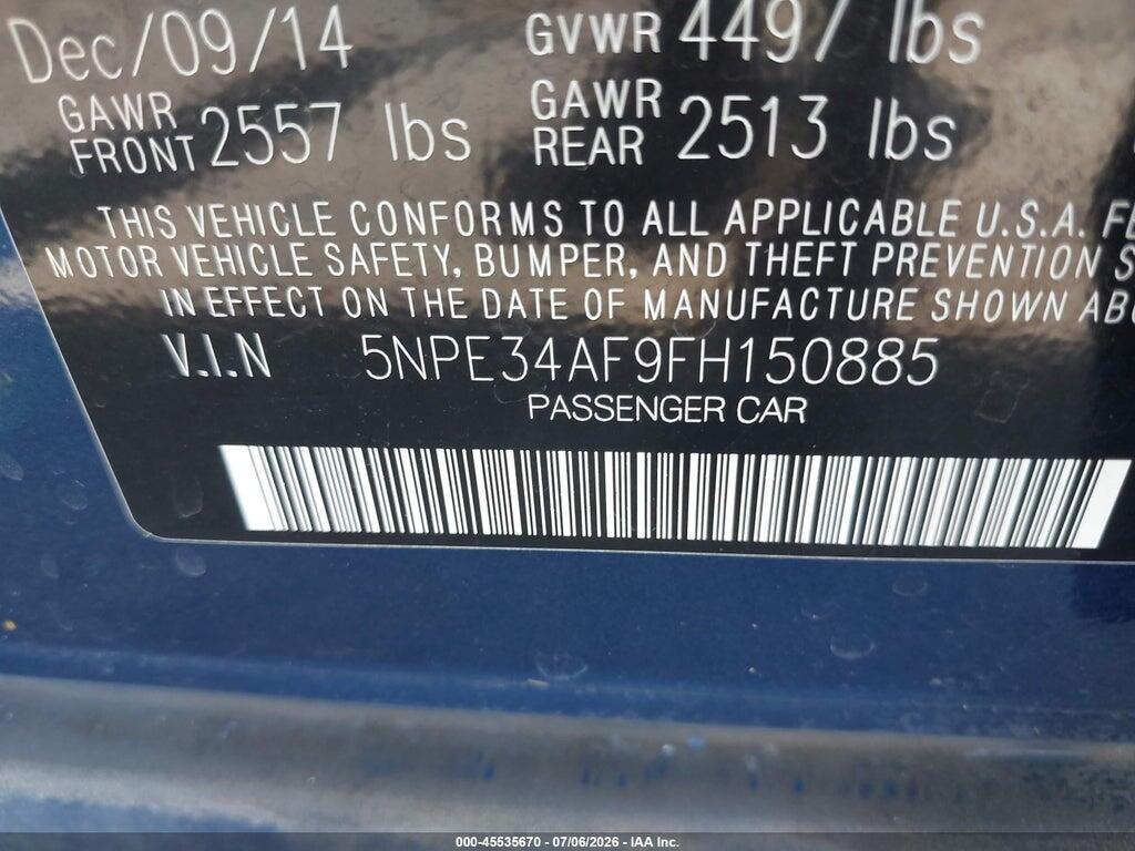 5NPE34AF9FH150885 2015 HYUNDAI SONATA photo no. 9
