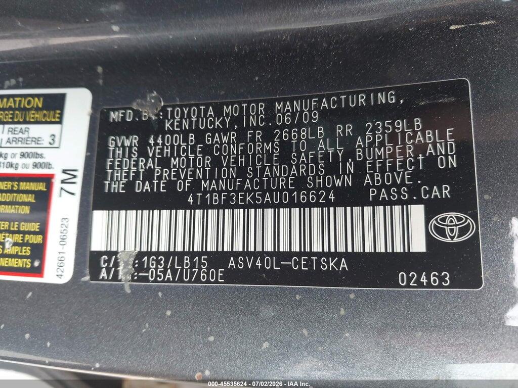 4T1BF3EK5AU016624 2010 TOYOTA CAMRY photo no. 9
