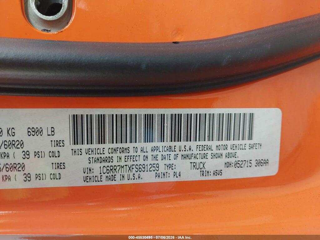 1C6RR7MTXFS691259 2015 RAM 1500 photo no. 9
