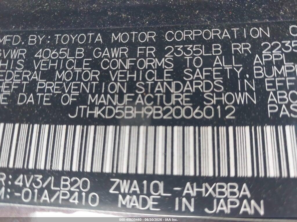 JTHKD5BH9B2006012 2011 LEXUS CT 200H photo no. 9
