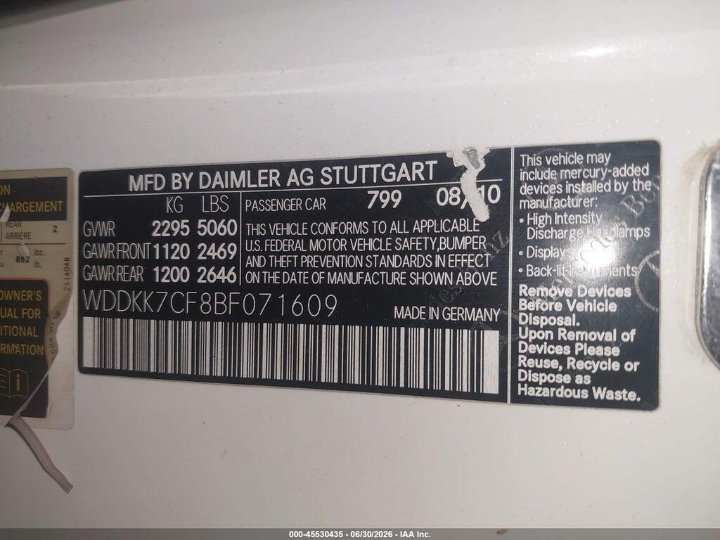 WDDKK7CF8BF071609 2011 MERCEDES-BENZ E 550 photo no. 9