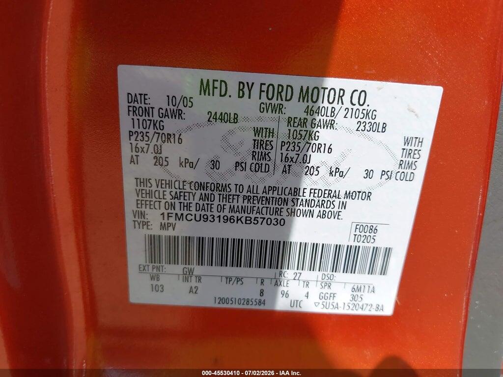 1FMCU93196KB57030 2006 FORD ESCAPE photo no. 9