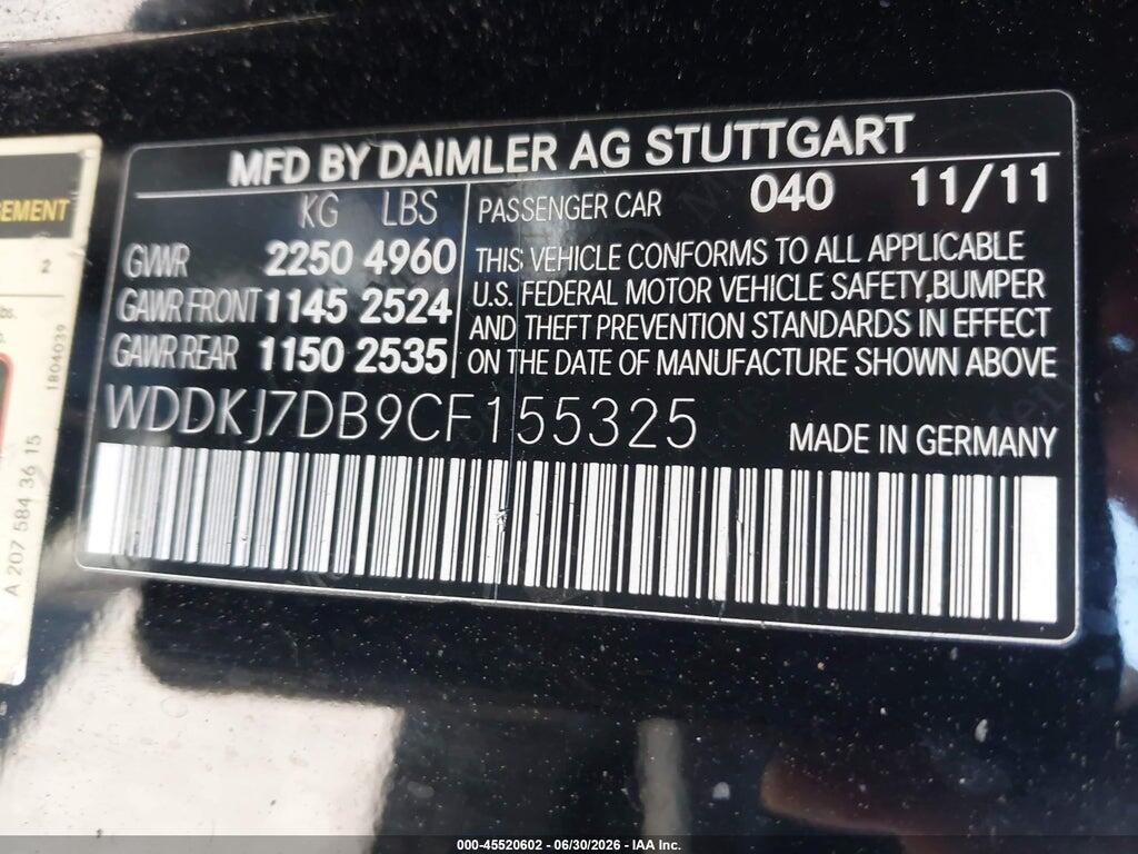 WDDKJ7DB9CF155325 2012 MERCEDES-BENZ E 550 photo no. 9