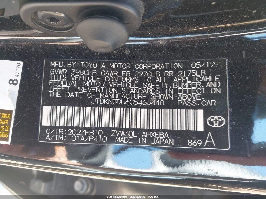 JTDKN3DU6C5463440 2012 TOYOTA PRIUS photo no. 9