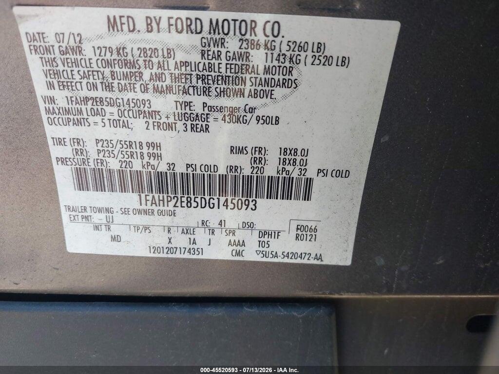 1FAHP2E85DG145093 2013 FORD TAURUS photo no. 9