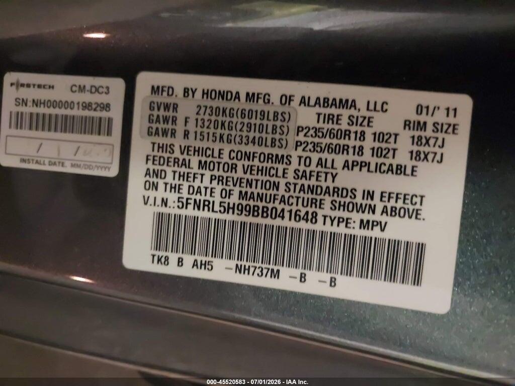 5FNRL5H99BB041648 2011 HONDA ODYSSEY photo no. 9