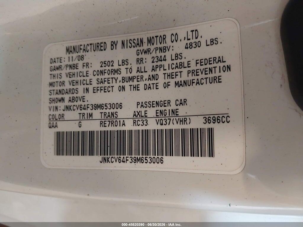 JNKCV64F39M653006 2009 INFINITI G37X photo no. 9